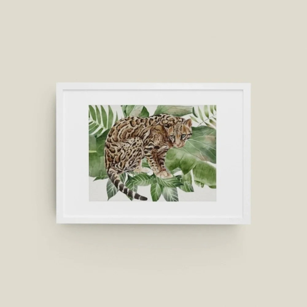 Watercolor Wall Art Wild Cat Ocelot Portrait Print Poster Unframed - Picture 5 of 17